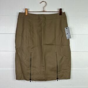 WORTHINGTON Khaki Taupe Tan Zipper‎ Accent Mini Knee Length Skirt Size 4 Petite